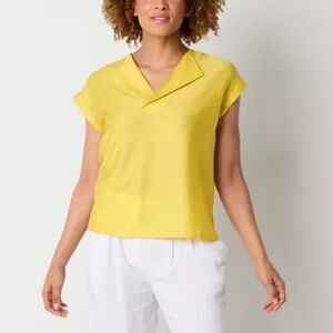 NWT Worthington Imperial Gold Short Sleeve V Neck Blouse Top Sz XL